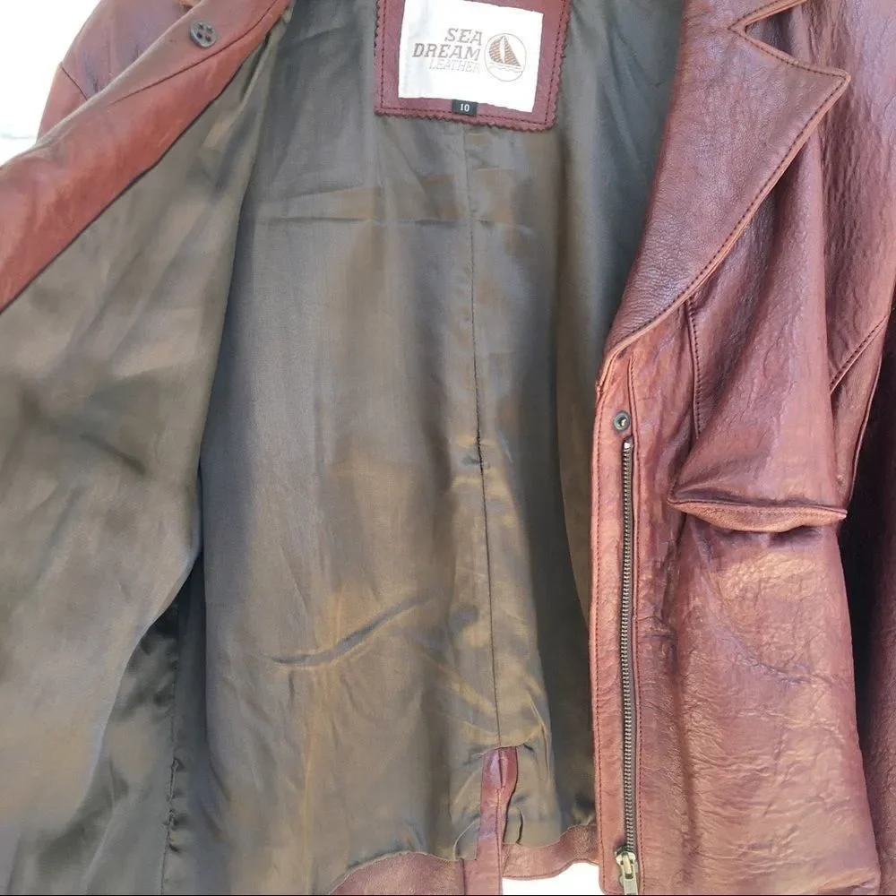 Sea Dream Womens Brown Zip Lined Leather Bomber Jacket 10